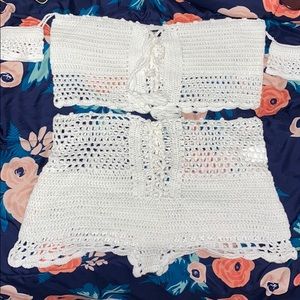 White mesh crop top and shorts